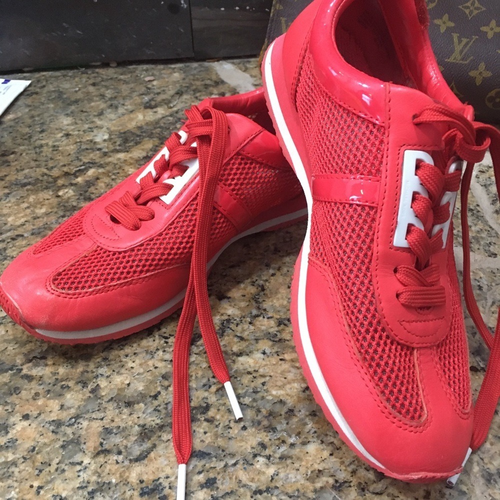 Michael Kors‎ Red Leather and Mesh Maggie Trainer sneakers size 7 - Picture 6 of 10